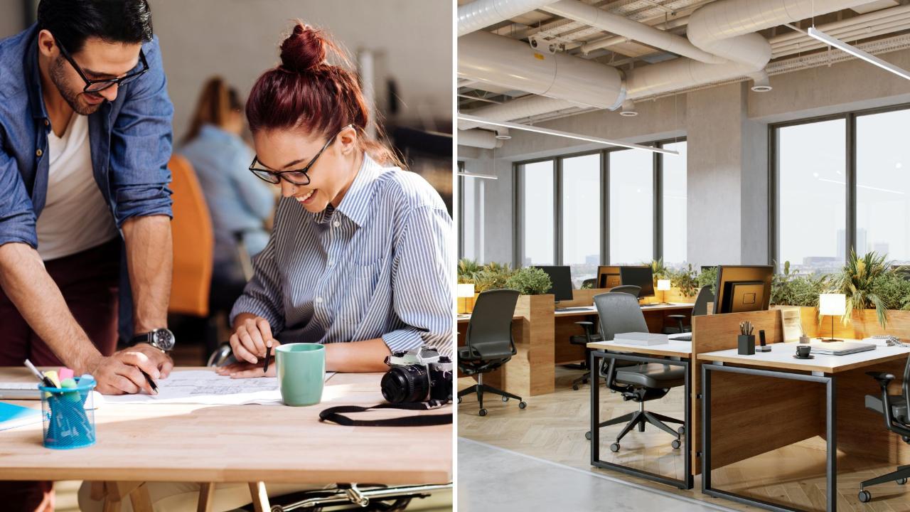 Spazio di coworking con postazioni di lavoro condivise